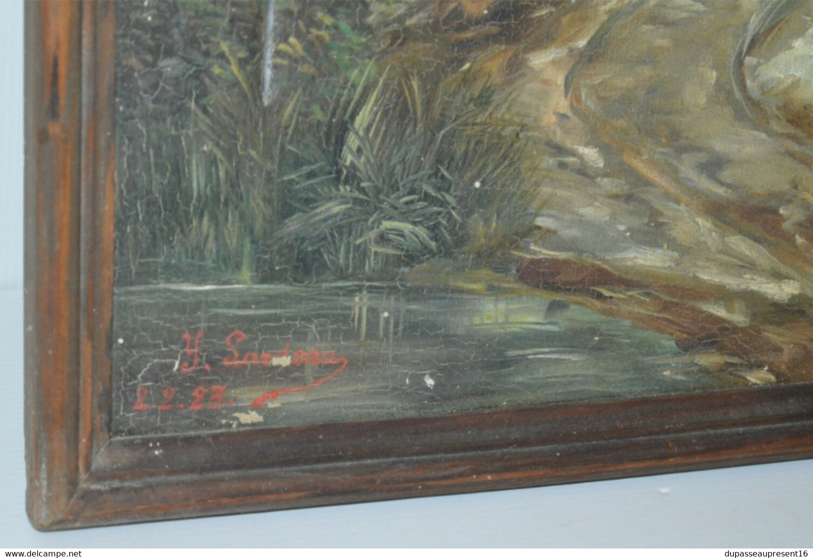 HST TABLEAU PAYSAGE signé Y LARDEAU 1923 petit cadre bois à nettoyer début XXe collection déco