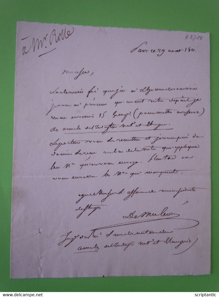 Autographe Victor De MOLEON (1784-1849) Savant Société Polytechnique - Uitvinders En Wetenschappers