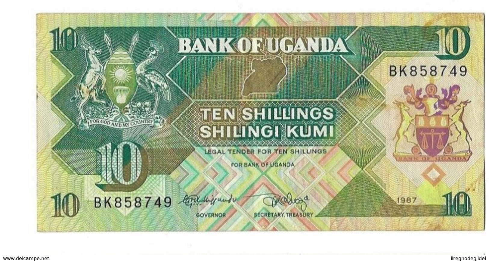 UGANDA - 10 SHILINGI KUMI - - WYSIWYG - N° SERIALE BK 858749 - CARTAMONETA - PAPER MONEY - Uganda