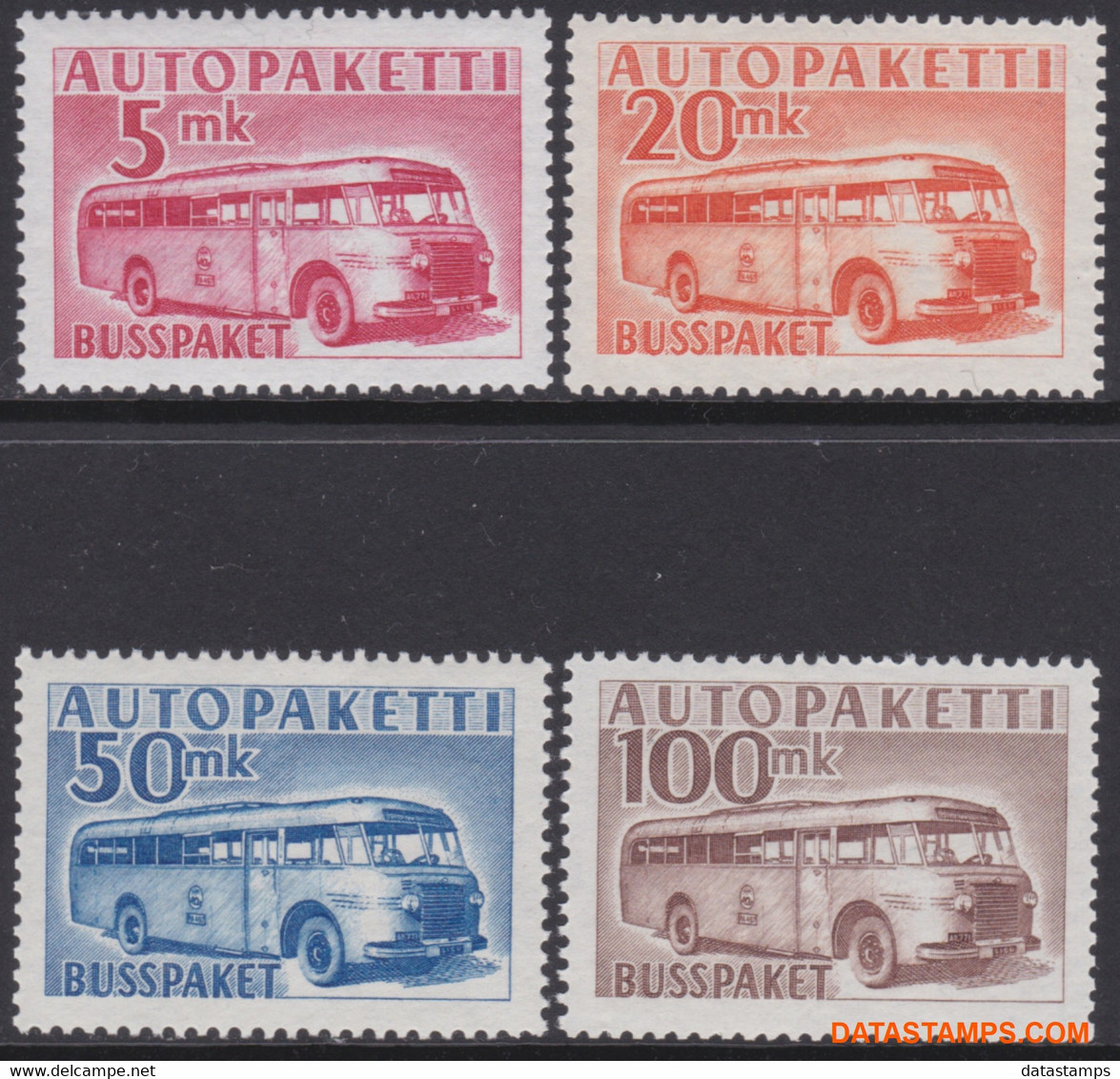 Finland 1952/1957 - Mi:Auto Paket Marken 10/13, Yv:Autobus 6/9, Bus Parcel Stamp - XX - Bus - Colis Postaux