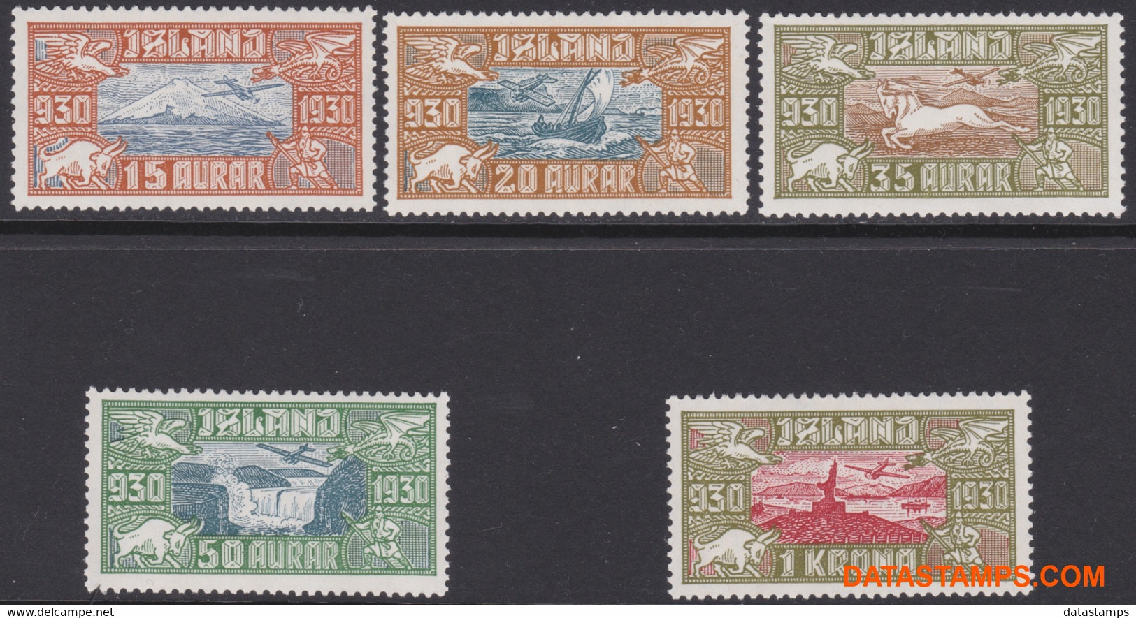 Ijsland 1930 - Mi:142/146, Yv:PA 4/8, Airmail Stamps - XX - Allthings - Poste Aérienne
