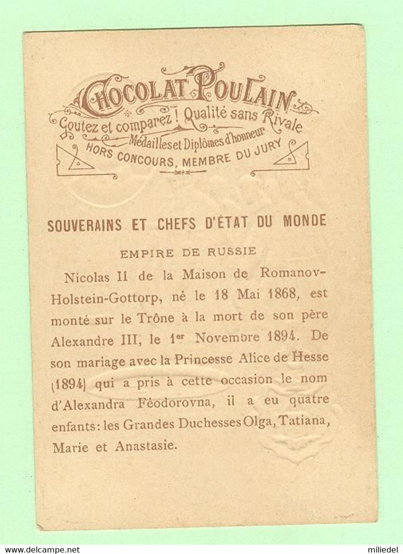 S283 - CHROMO CHOCOLAT POULAIN Gaufrée - Empire De Russie - Nicolas II - Poulain