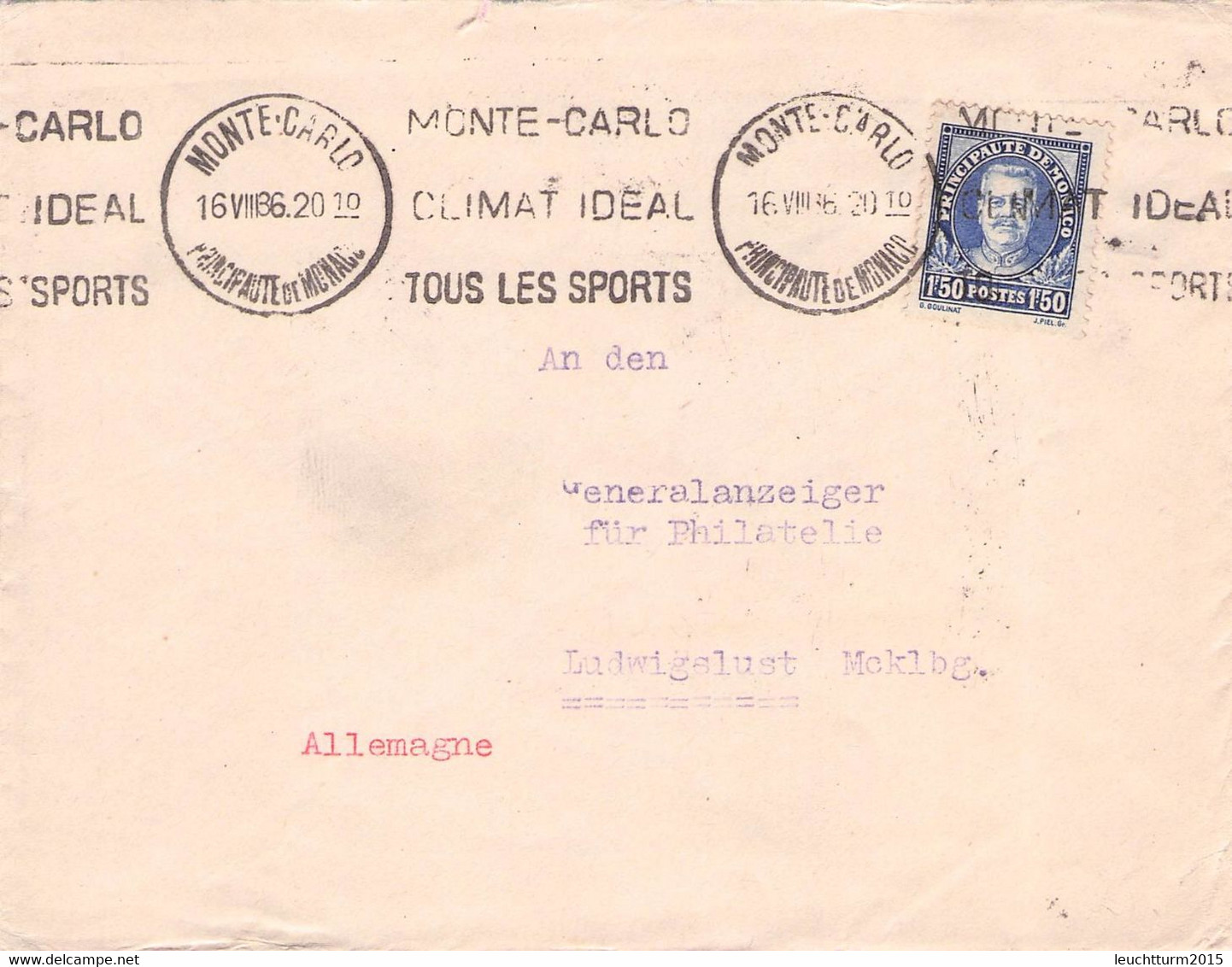 MONACO - LETTER 1936 > LUDWIGSLUST/DE  //GR 3 - Covers & Documents
