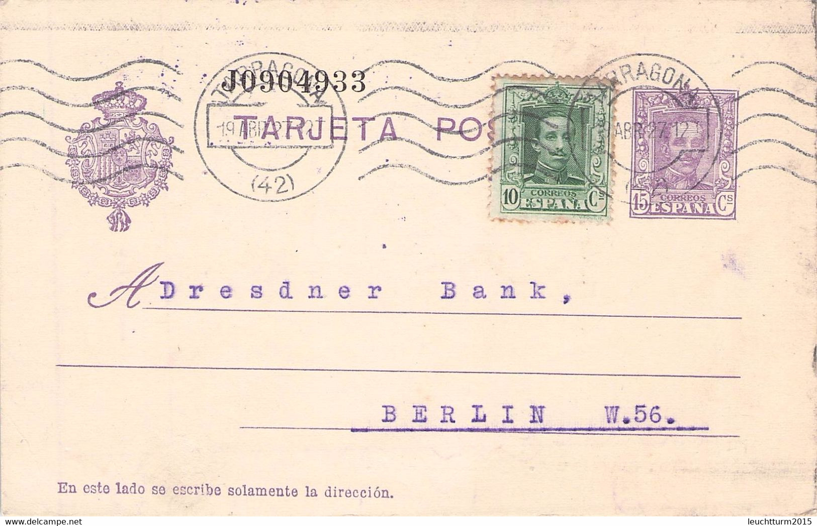 SPAIN - TARJETA POSTAL  1927 TARAGONA > BERLIN/DE // GR 13 - 1850-1931