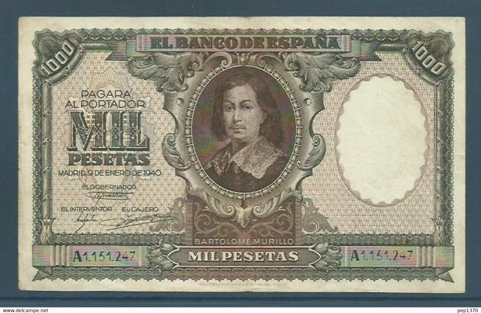 BILLETE DE 1000 PESETAS DE 1940 - BARTOLOME MURILLO - 1000 Pesetas