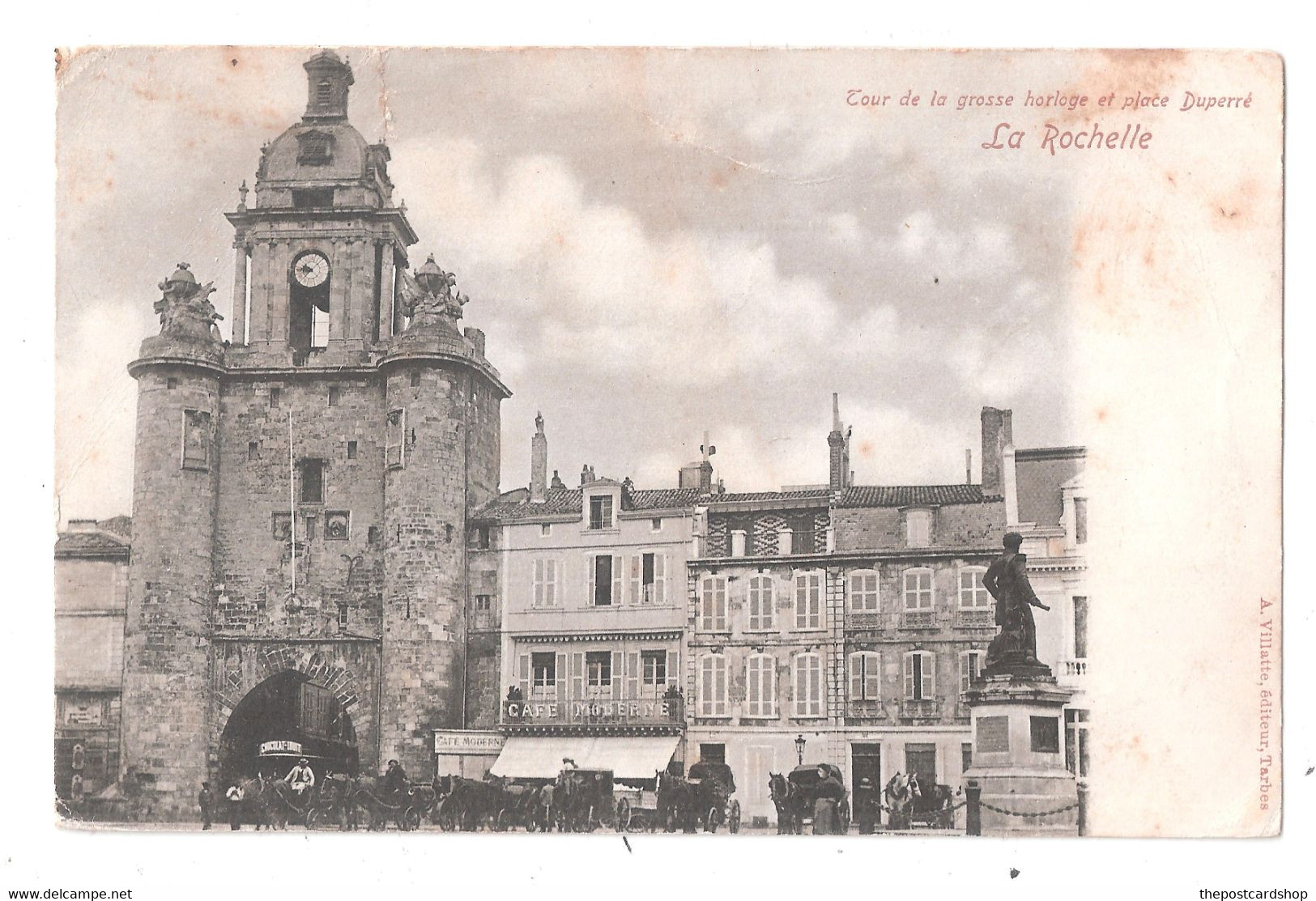 CPA 17 LA ROCHELLE Tour De La Grosse Horloge Et Place Duperre Light Marks Undivided Back Unused - La Rochelle