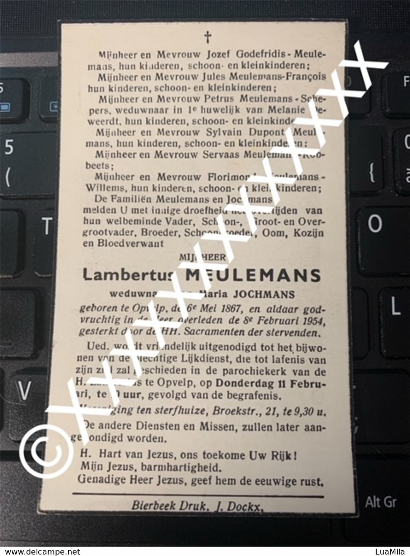 [V] Meulemans Lambertus Jochmans Maria Opvelp 1867 1954 Bierbeek - Obituary Notices