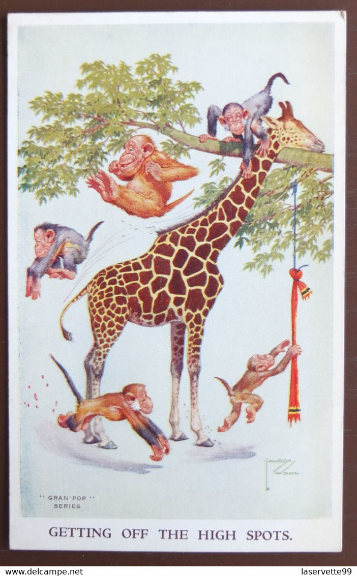 CPA Lawson Wood Gran Pop Girafe Singe Singes Habillés Monkeys Ape Monkeys Animaux Humanisés - Wood, Lawson