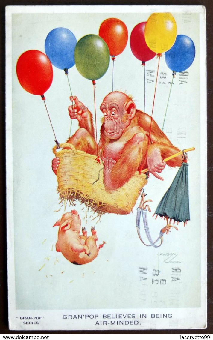 CPA Lawson Wood Gran Pop Balloons Singe Singes Habillés Monkeys Ape Monkeys Animaux Humanisés - Wood, Lawson