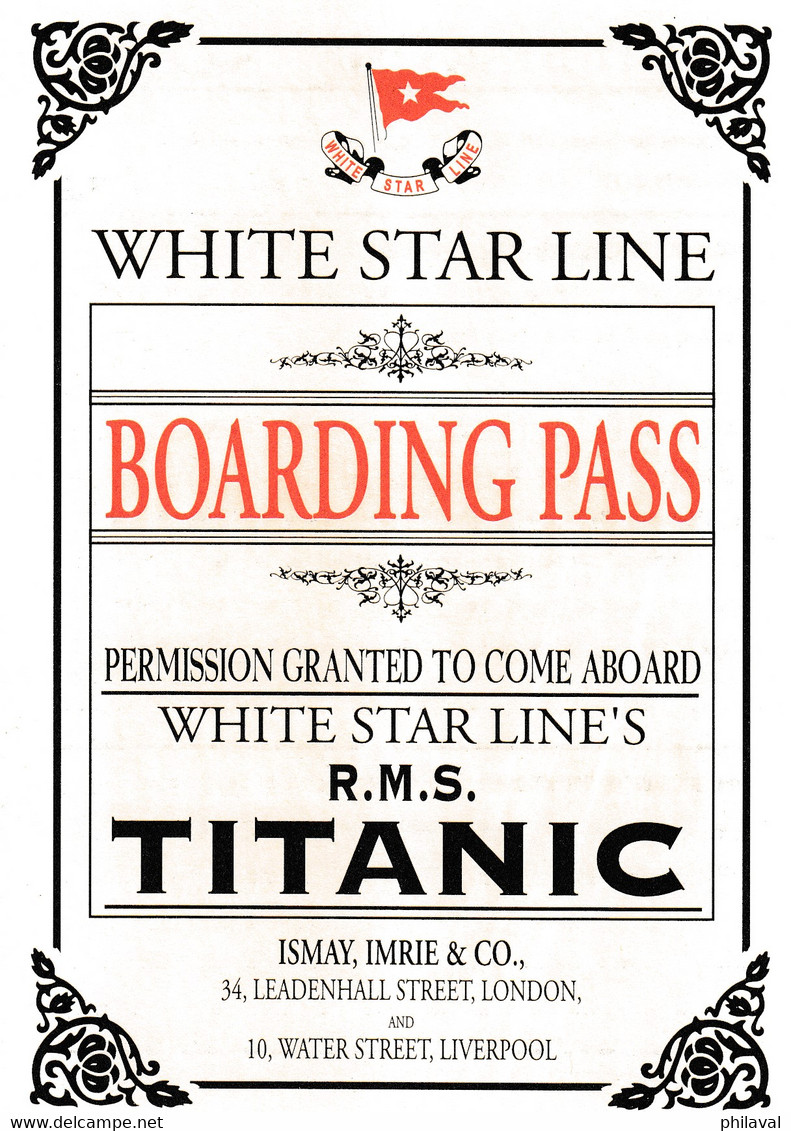 REPRODUCTION : Boarding Pass - Billet D'accès Au Titanic - 10 X 15 Cms. - Andere & Zonder Classificatie