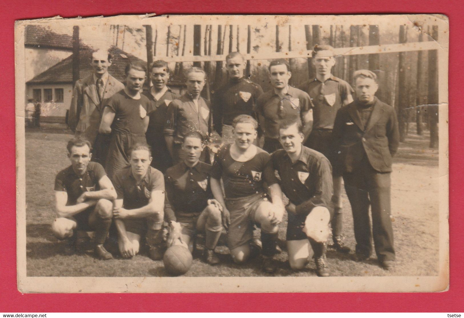 Soldats Prisonniers Belges -Bielefeld / Sennelager (Allemagne)1944-Equipe De Football-Carte Photo, Famille Adam à Biesme - Weltkrieg 1939-45