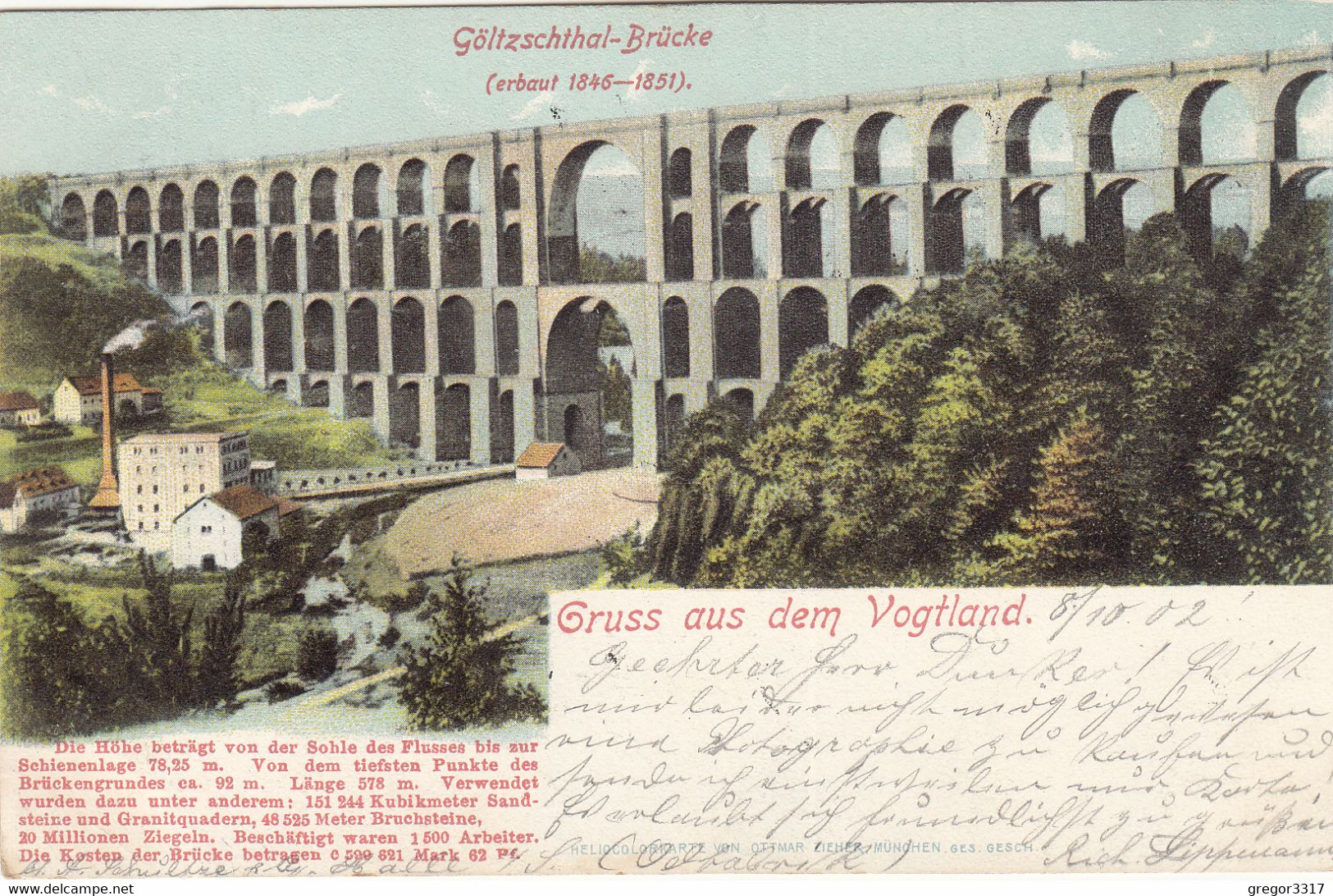 7645) GRUSS Aus Dem VOGTLAND - GÖLTZSCHTHAL Brücke - LITHO - Häuser ALT ! Gel. Lindau / Harz 8.10.1902 ! - Vogtland