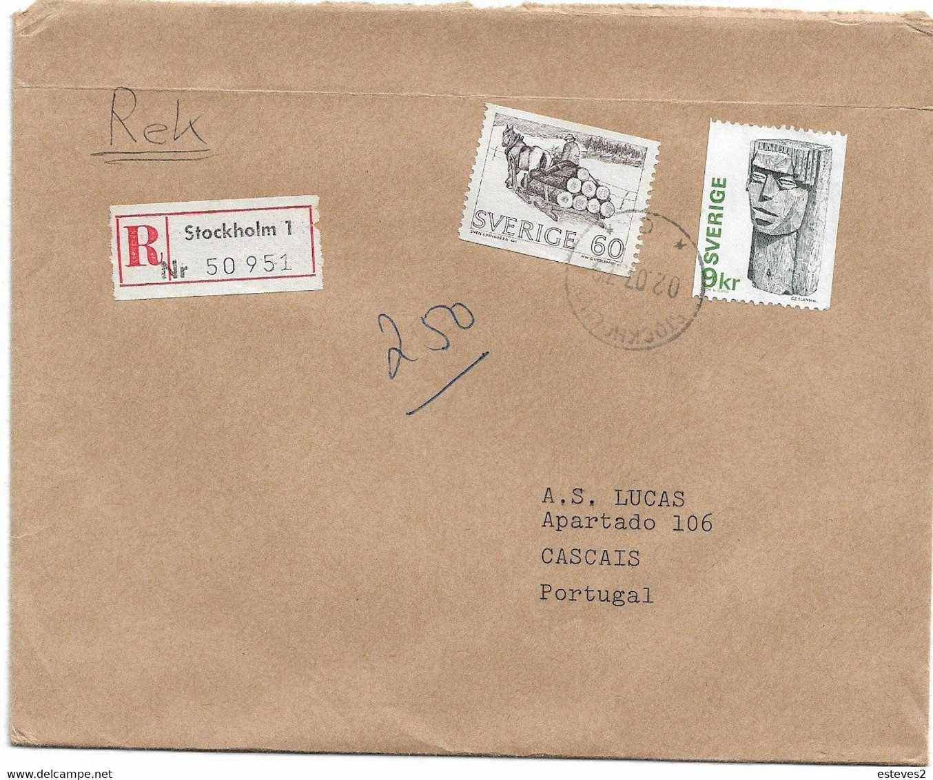 Sweden , 1979 , Stockholm Postmark And Registration Label , Horse , Wood , Sculpture - 1930- ... Rouleaux II