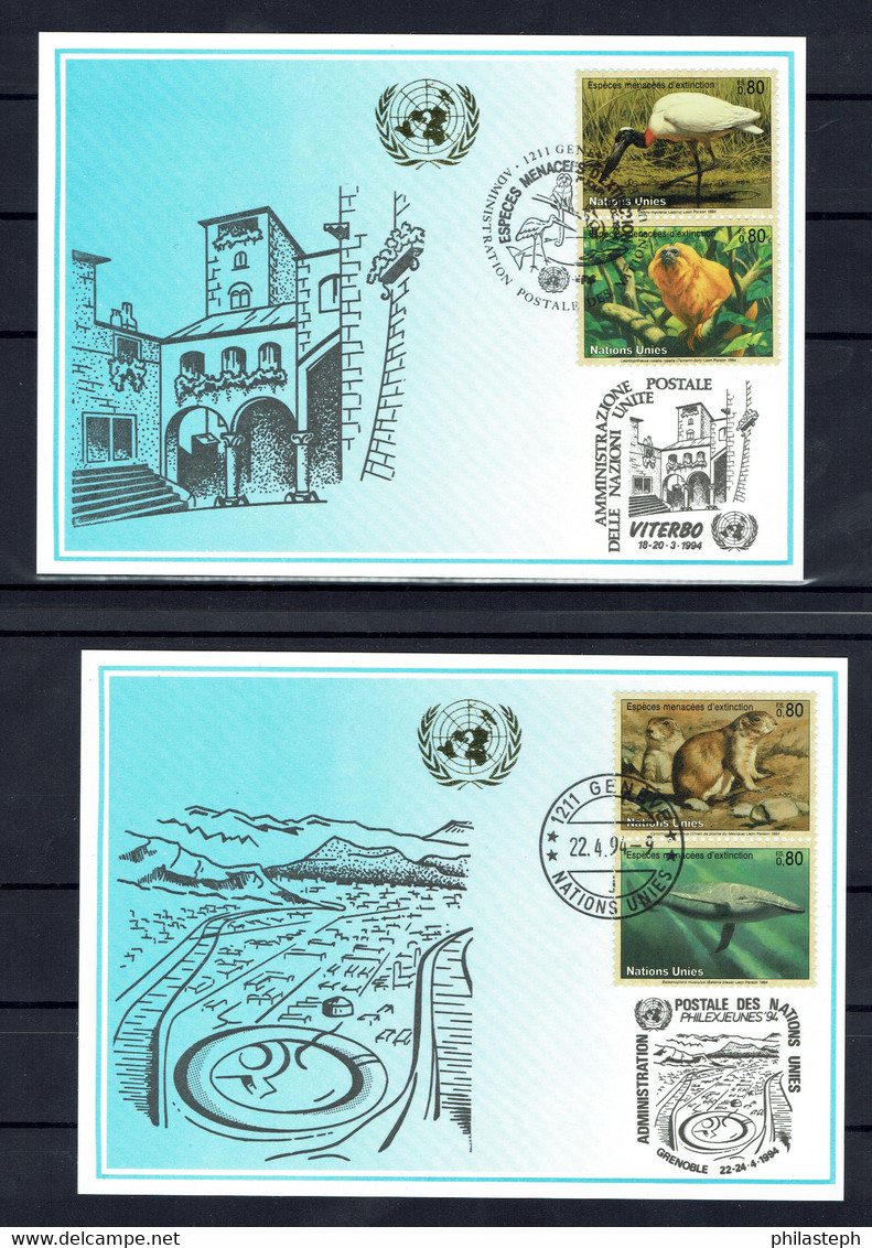 ONU GENEVE 1994 - 2 CARTES POSTALES - ESPECES MENACEES - Lettres & Documents