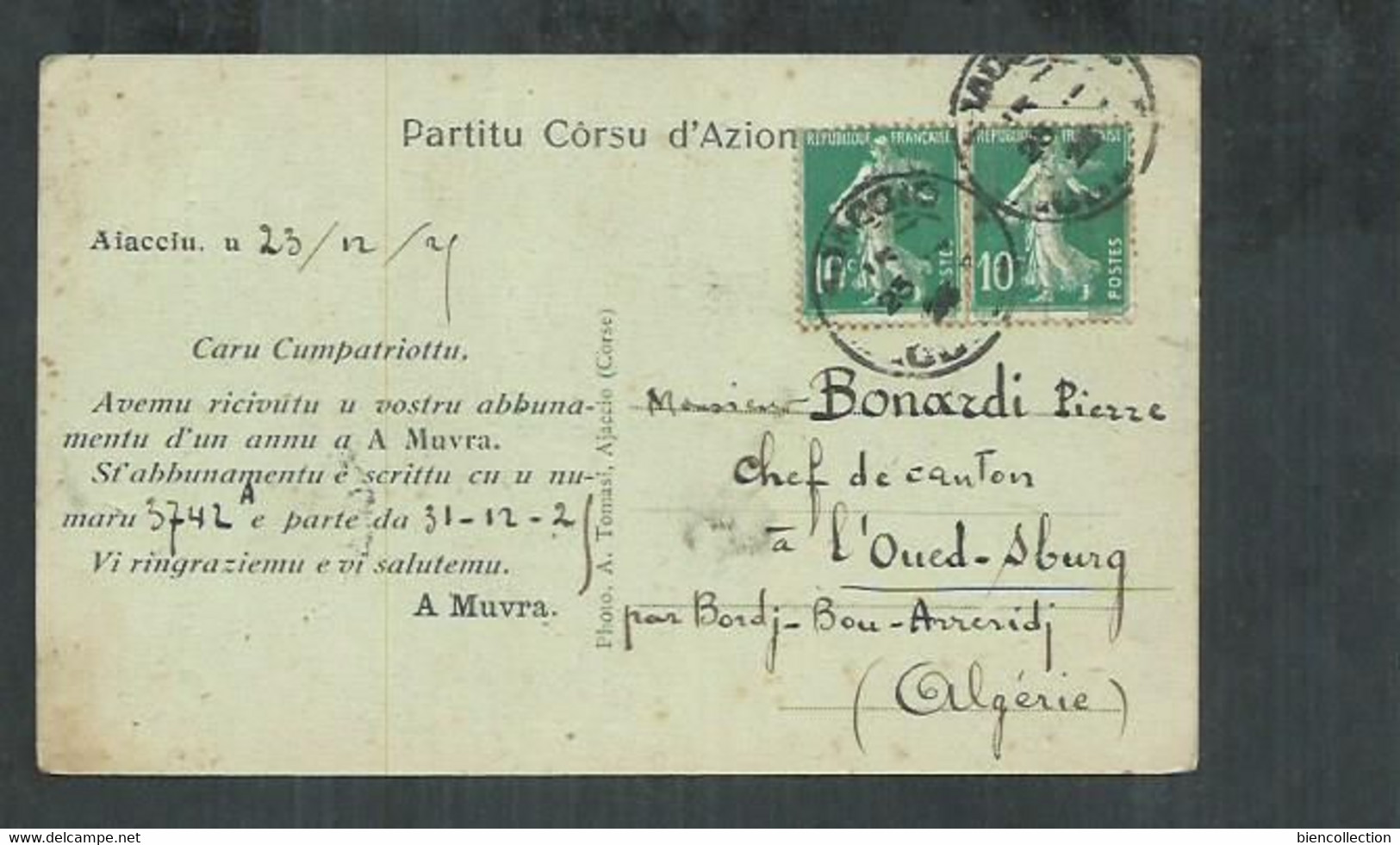 Corse. Pasquale Paoli In Esiliu A Londra; Partitu Corsu D'azion ;carte D'abonnement à A Muvra Pour L'Algérie - Ajaccio