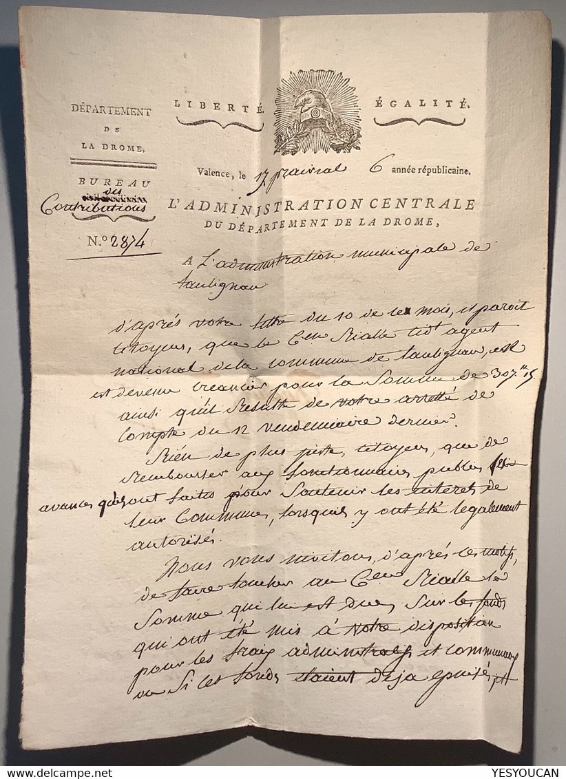 25 VALENCE Lettre An 6 1798 EN TÊTE ILLUSTRÉ REVOLUTIONNAIRE(illustrated Cover French Revolution France Taulignan Drome - 1701-1800: Précurseurs XVIII