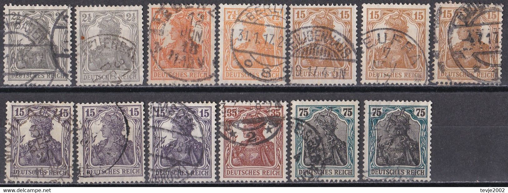 Deutsches Reich 1916 - 1919 - Mi.Nr. 98 - 104 - Gestempelt Used - Teils Mehrfach - Germania - Used Stamps