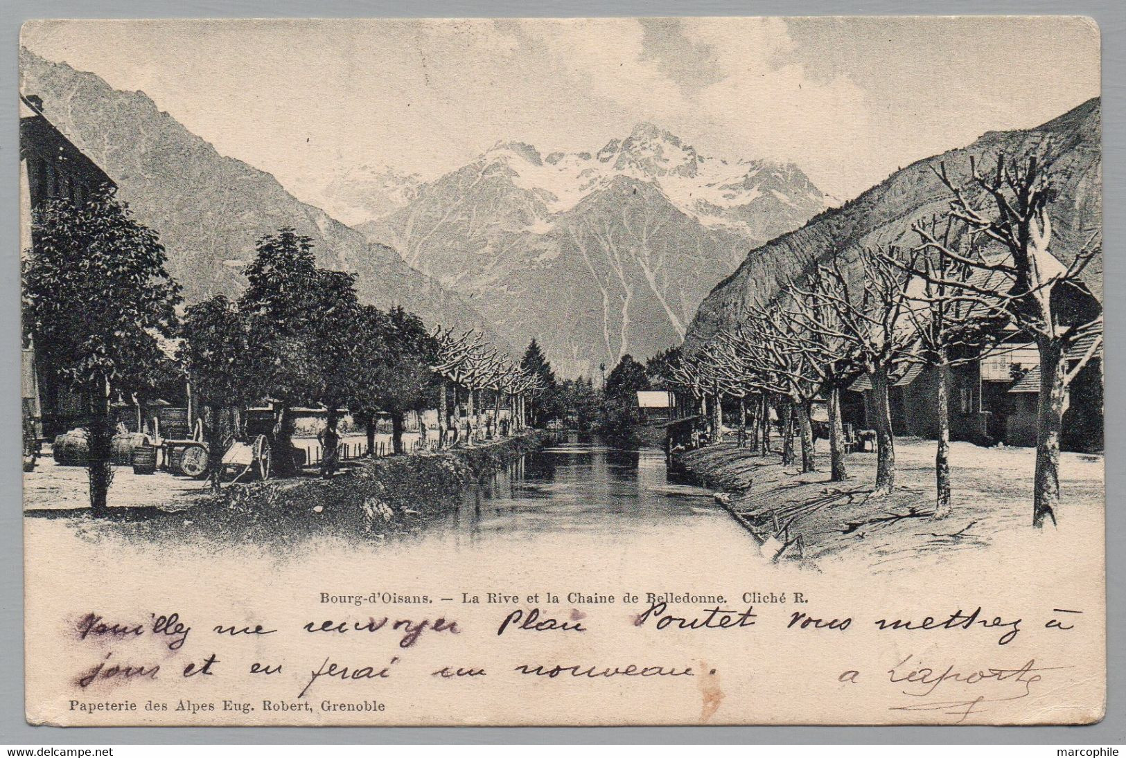 BOURG D'OISANS A  VIZILLE- CONVOYEUR LIGNE # 960 /1902 OBLITERATION SUR CARTE POSTALE ==> ROUEN (ref LE4564) - Bahnpost