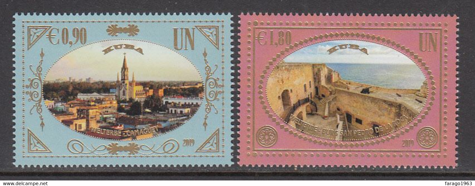 2019 United Nations Vienna World Heritage CUBA GOLD Architecture Complete Set Of 2 MNH @ BELOW FACE VALUE - Unused Stamps