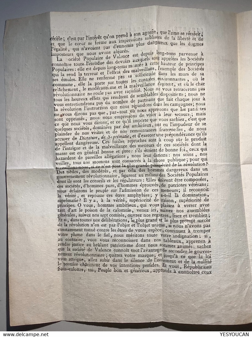 25 VALENCE Lettre An 2 1794 SOCIÉTÉ POPULAIRE REVOLUTION FRANÇAISE (cover French Revolution France Drome - 1701-1800: Precursors XVIII