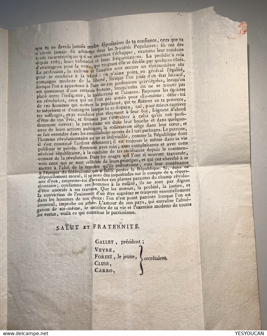 25 VALENCE Lettre An 2 1794 SOCIÉTÉ POPULAIRE REVOLUTION FRANÇAISE (cover French Revolution France Drome - 1701-1800: Précurseurs XVIII