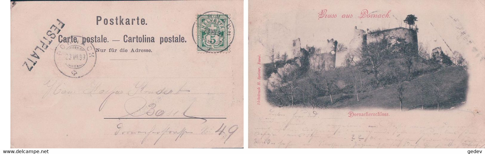 Gruss Aus Dornach SO, Cachet Linéaire FESTPLATZ (23.7.1899) Pli D'angle - Dornach