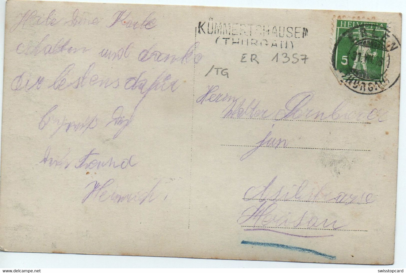 AMRISWIL Hotel Bahnhof Pferde-Fuhrwerk Gel. 1916 V. Erlen Spez. Stempel Kümmertshausen Thurgau - Amriswil