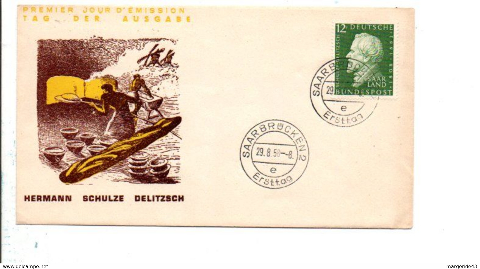 SARRE FDC 1958 HERMANN SCHULZE DELITZSCH - FDC