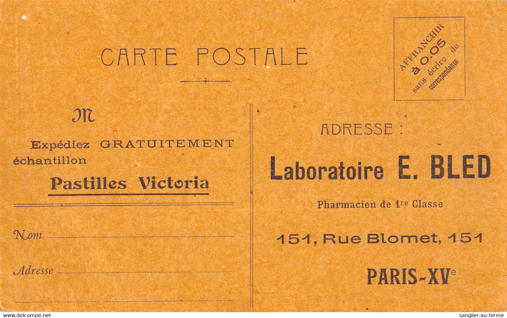 CPA 75 PARIS XVe RUE BLOMET LABORATOIRE E.BLED PHARMACIEN DE 1ERE CLASSE - District 15