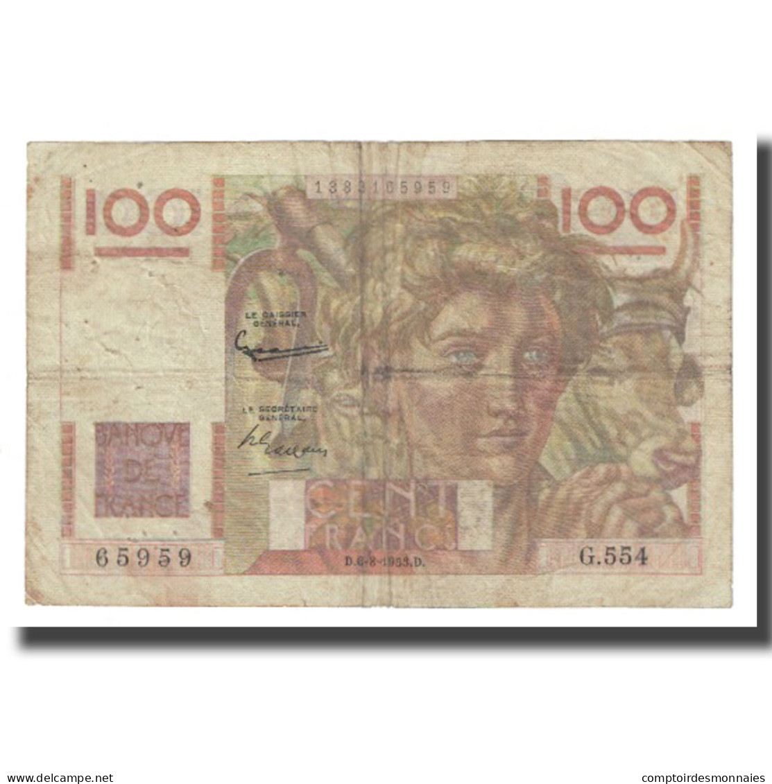 France, 100 Francs, Jeune Paysan, 1953, D AMBRIERES, GARGAM, 1953-08-06, TB - 100 F 1945-1954 ''Jeune Paysan''