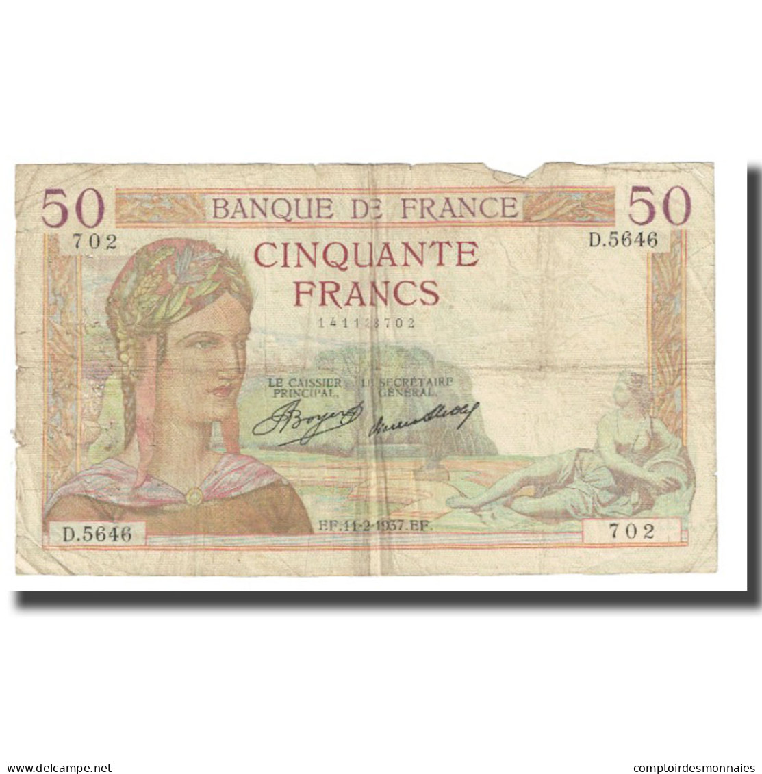 France, 50 Francs, Cérès, 1937, P. Rousseau And R. Favre-Gilly, 1937-02-11, B - 50 F 1934-1940 ''Cérès''