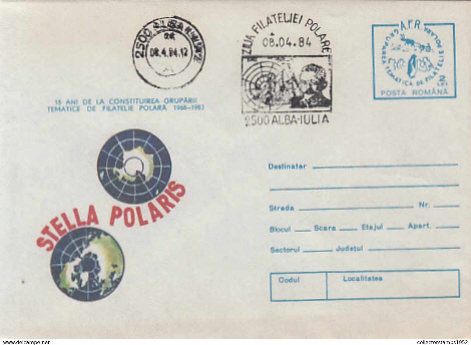 97315- POLAR PHILATELIC CLUB, POLAR PHILATELY DAY, COVER STATIONERY, 1984, ROMANIA - Événements & Commémorations