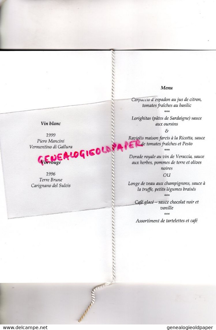 ALLEMAGNE- RUSSELSHEIM -MENU OPEL 1999 - VAUXHALL- INTERNATIONAL COMMUNICATIONS OFFENTLICHKEITSARBEIT - Menükarten
