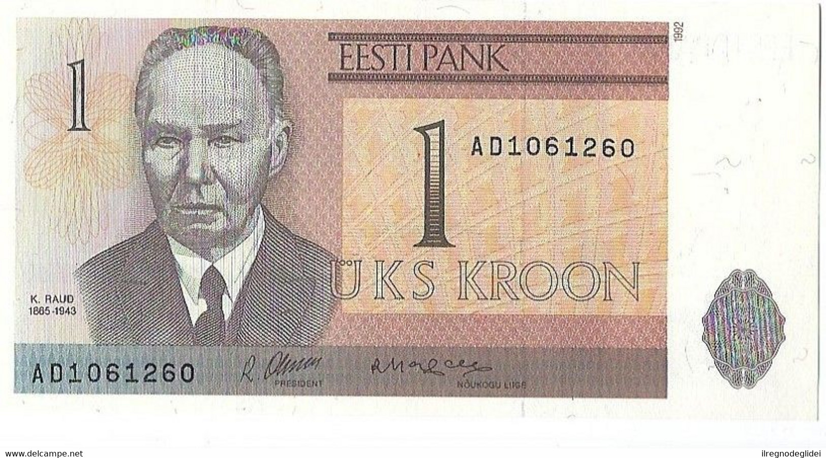 ESTONIA - 1 KORONA KROON - WYSIWYG - N° SERIALE AD1061260 - CARTAMONETA - PAPER MONEY - Estonia