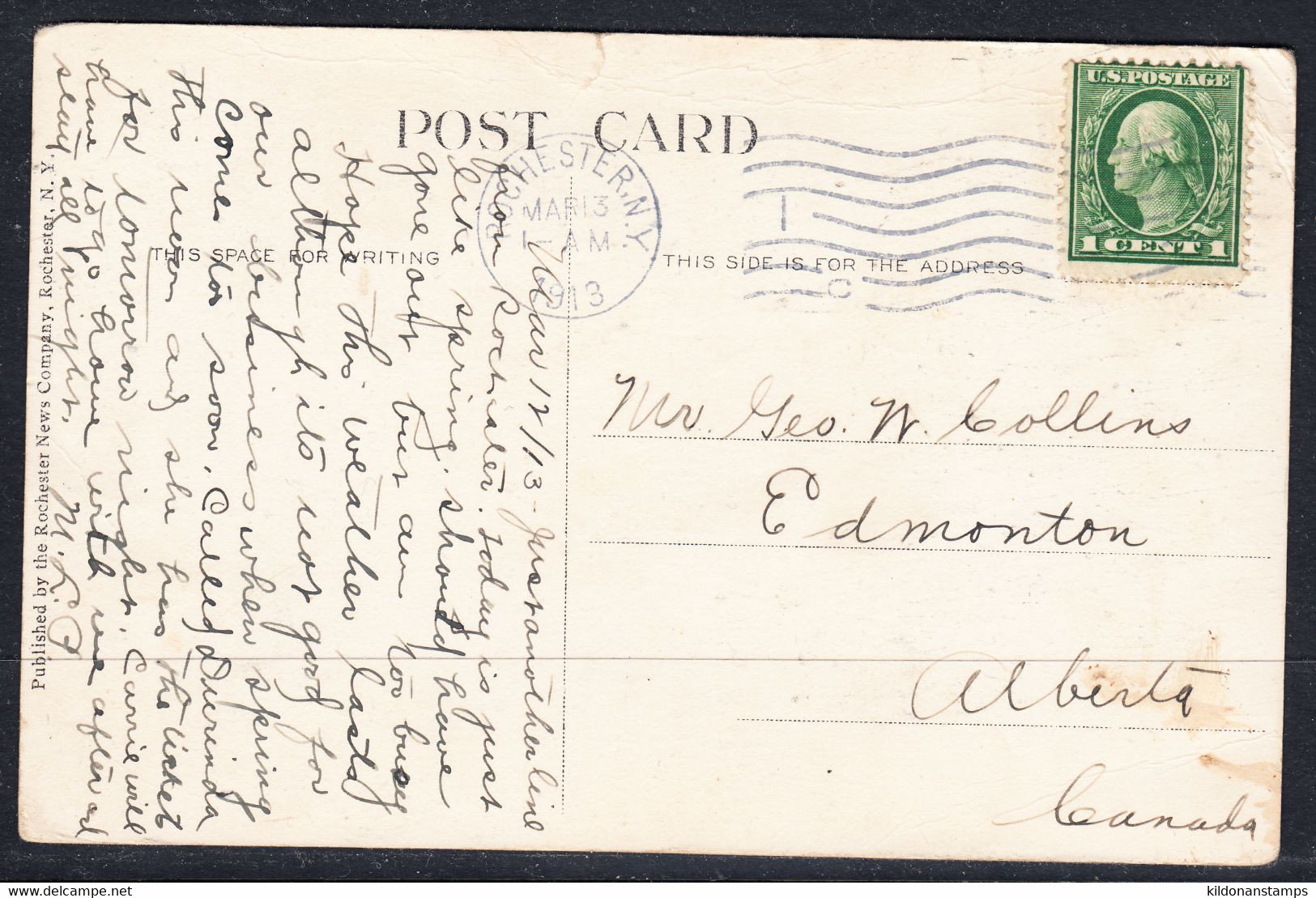 USA Postcard, Postmark Mar 13, 1913 - Cartas & Documentos