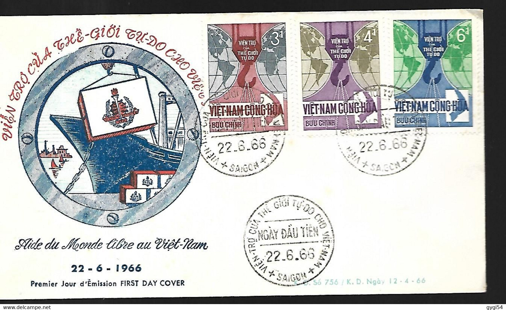 Vietnam  FDC   22.06  1966 Aide Du Monde Libre - Vietnam