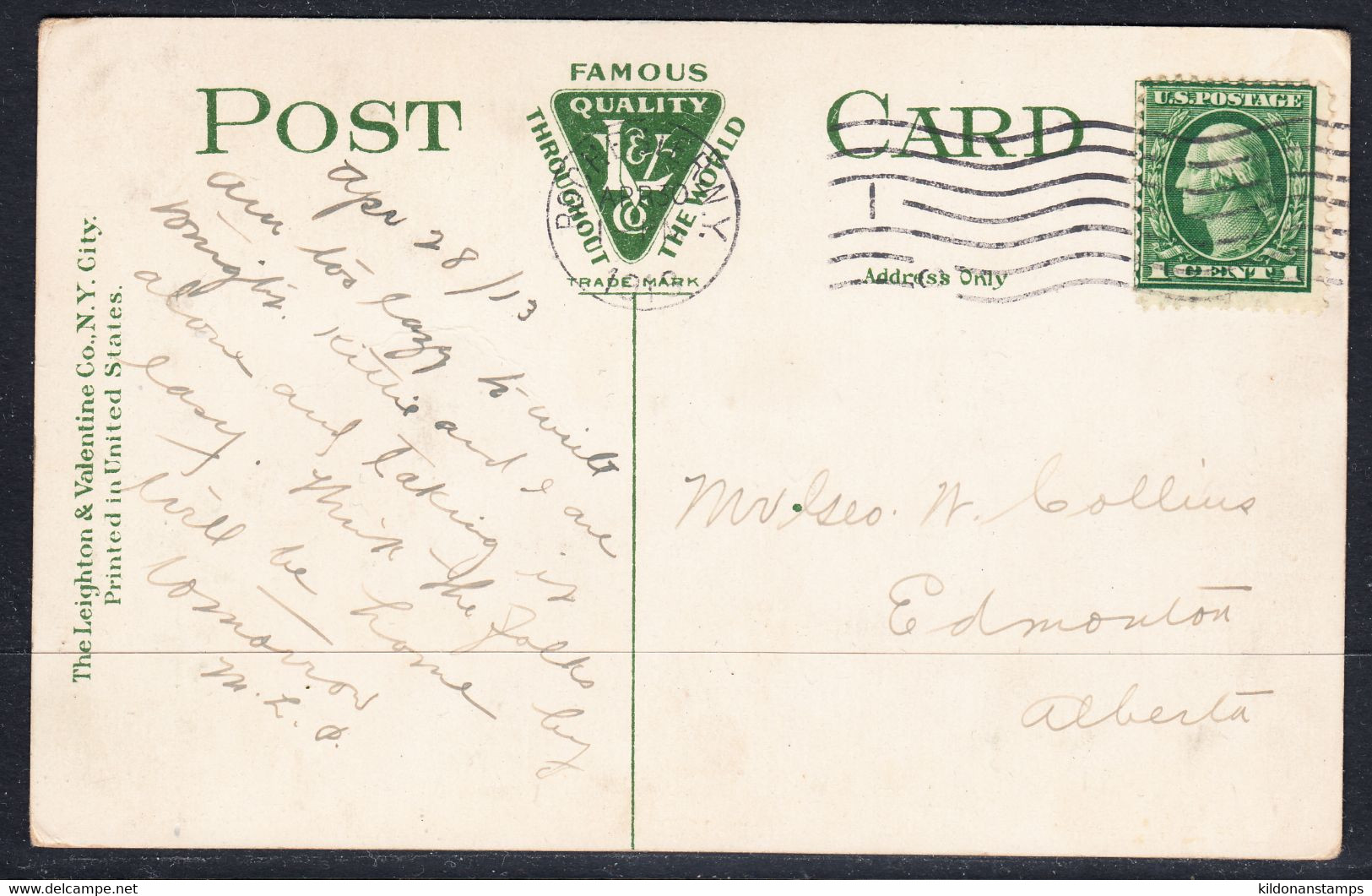 USA Postcard, Postmark Apr 10, 1913 - Storia Postale