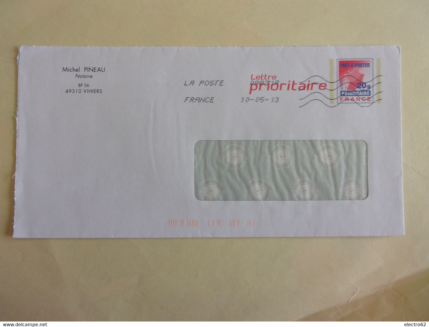 France PAP Entier Postal Notaire Vihiers 49 Maine-et- Loire Prêt-à-poster Prioritaire 10 05 2013 - Listos A Ser Enviados : Réplicas Privadas