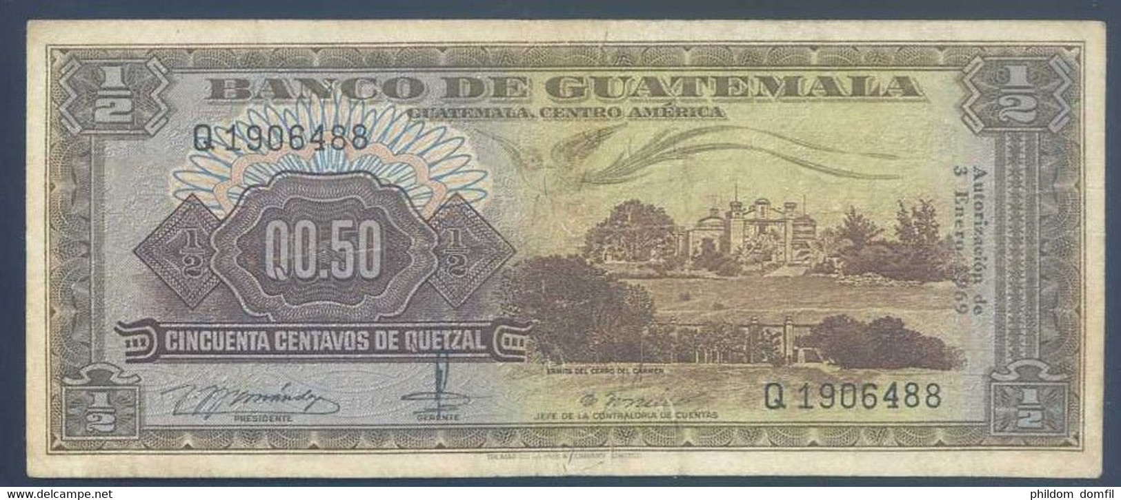 Ref. 2647-3070 - BIN GUATEMALA . 1969. GUATEMALA 50 CENTAVOS QUETZAL 1969 - Guatemala