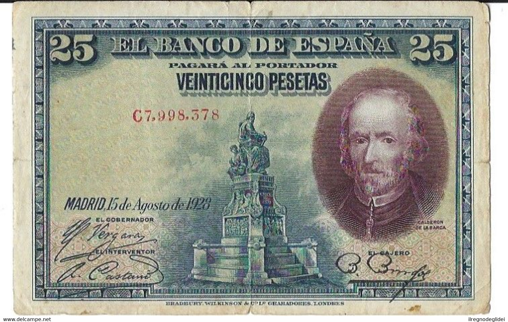 SPAGNA 25 PESETAS 1928 - WYSIWYG - N° SERIALE C7998378 - CARTAMONETA - PAPER MONEY - 1-2-5-25 Pesetas