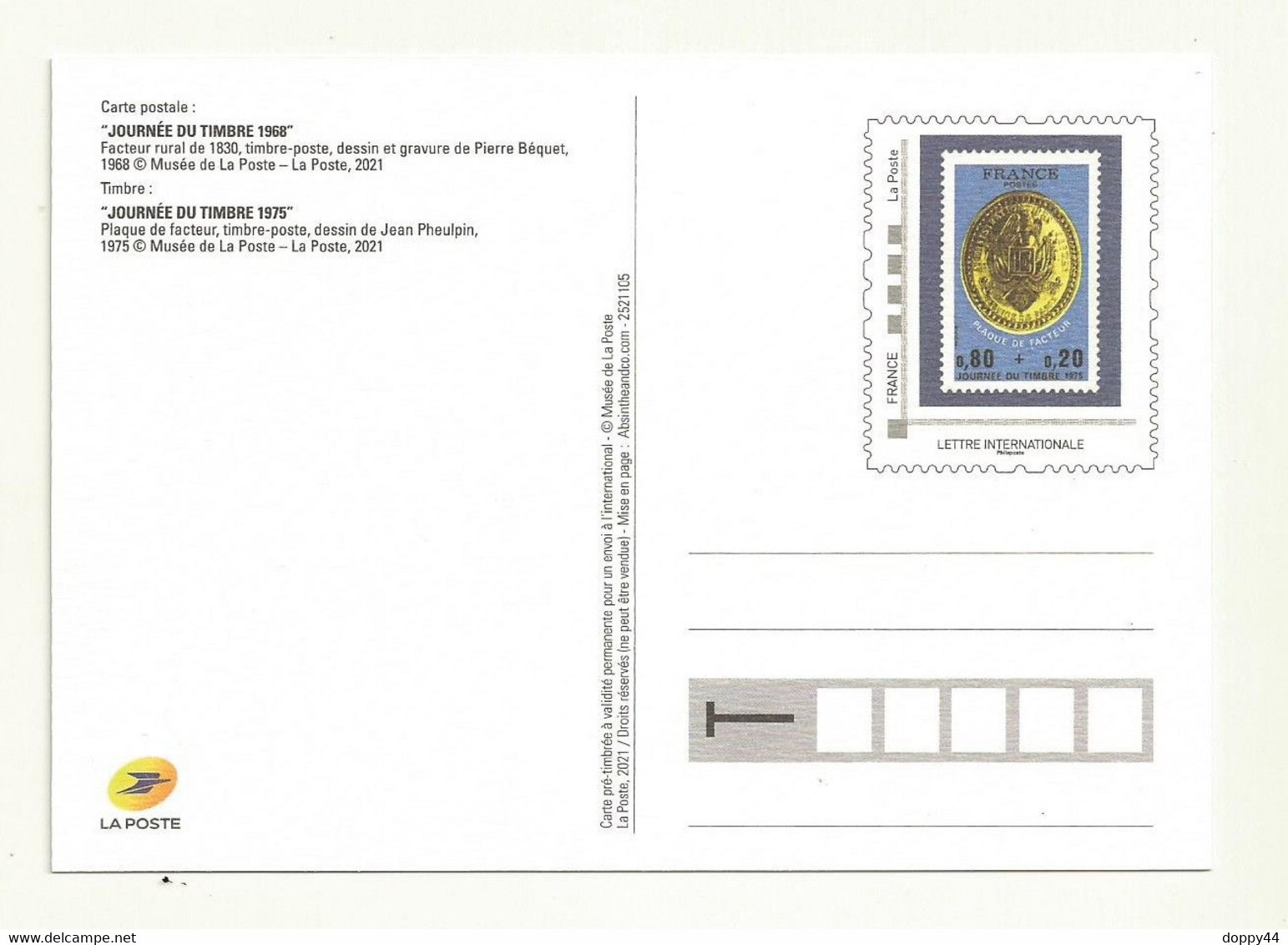 PAP CARTE POSTALE LA POSTE THEME LA JOURNEE DU TIMBRE 1968. - Pseudo-officiële  Postwaardestukken