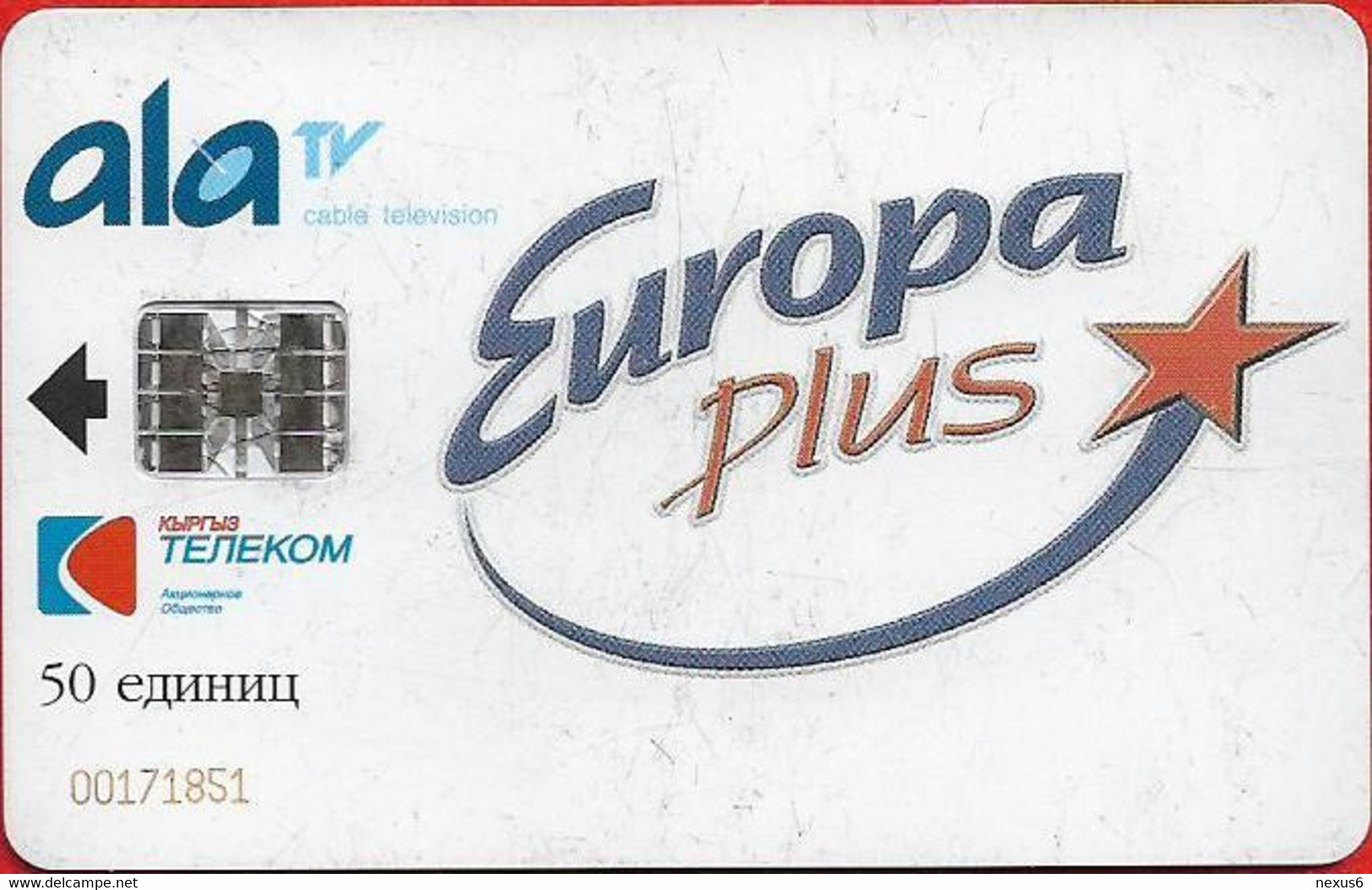 Kyrgyzstan - Kyrgyz Telecom (Chip) - Bird Of Prey 1 (Europa Plus On Front, Red Color Logo Issue), Chip SC7, 50Units, Use - Kirguistán