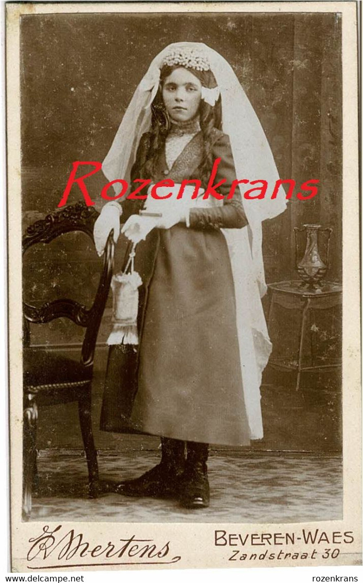 Oude Foto Old Photo CDV Carte De Visite Fotografie R. Mertens Beveren Waes Portrait Holy Communion Communie Fille Girl - Unclassified