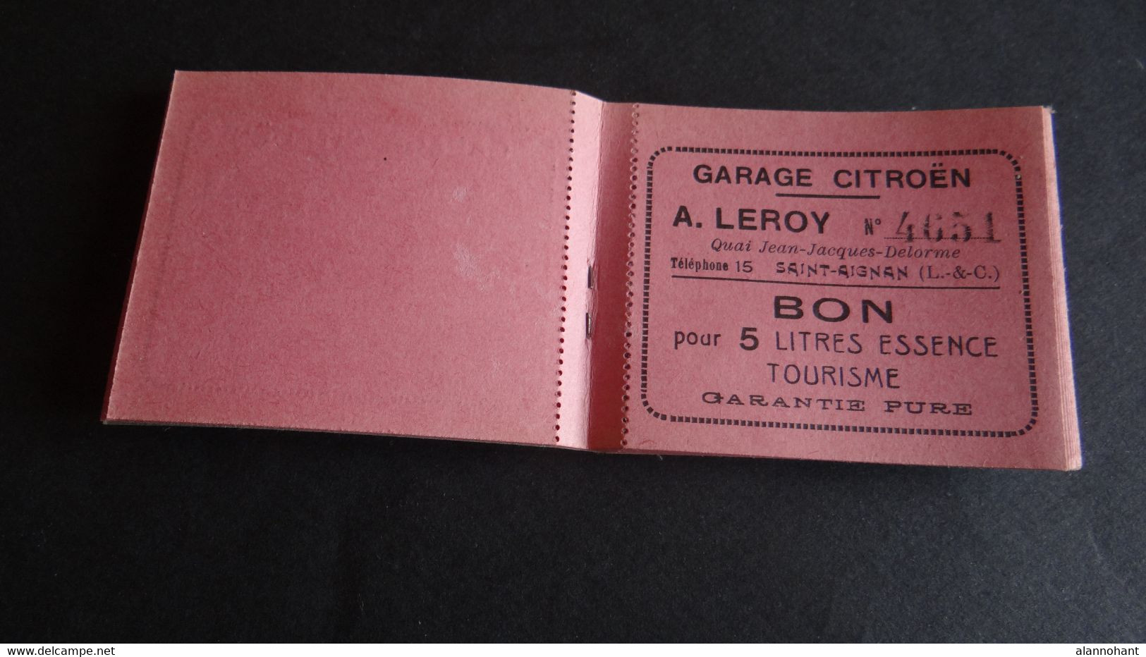 CARNET POUR 100 LITRES ESSENCE - TOURISME A . LEROY GARAGE CITROEN SAINT AIGNAN LOIR ET CHER - Advertising