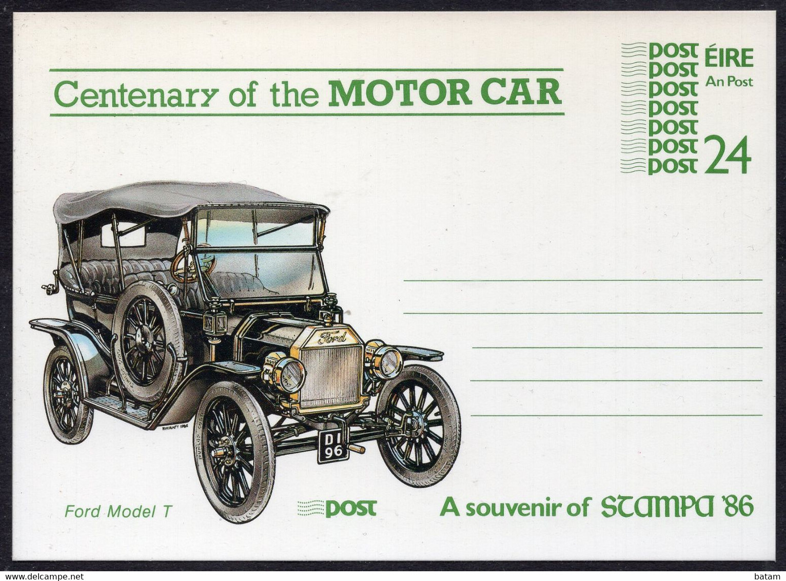 115 - Ireland - Motor Car - Forf Model T - Postal Stationery Card - Unused - Entiers Postaux