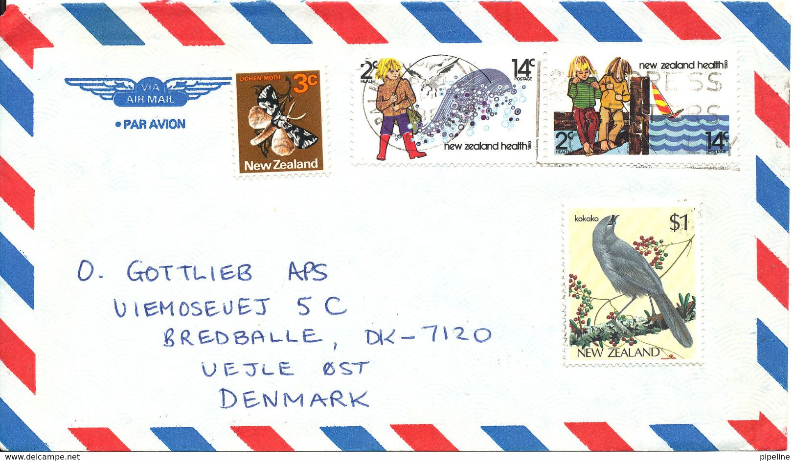 New Zealand Air Mail Cover Sent To Denmark 1988 With More Topic Stamps - Luftpost