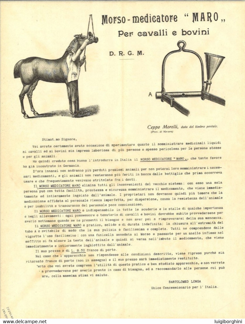 MORSO MEDICATORE PER CAVALLI - Foglio Pubblicitario 1900 Cm 22x29 (1278) - Hipismo