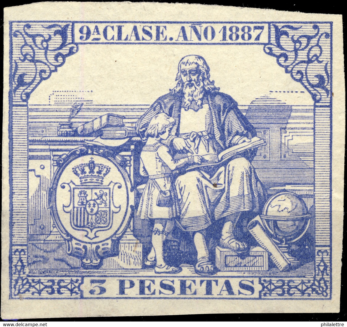 ESPAGNE / SPAIN / ESPAÑA Fiscales ANO 1887 Pólizas Sello 9° 3 Ptas Azul - Nuevo Sin Goma - Muy Bonito - Steuermarken