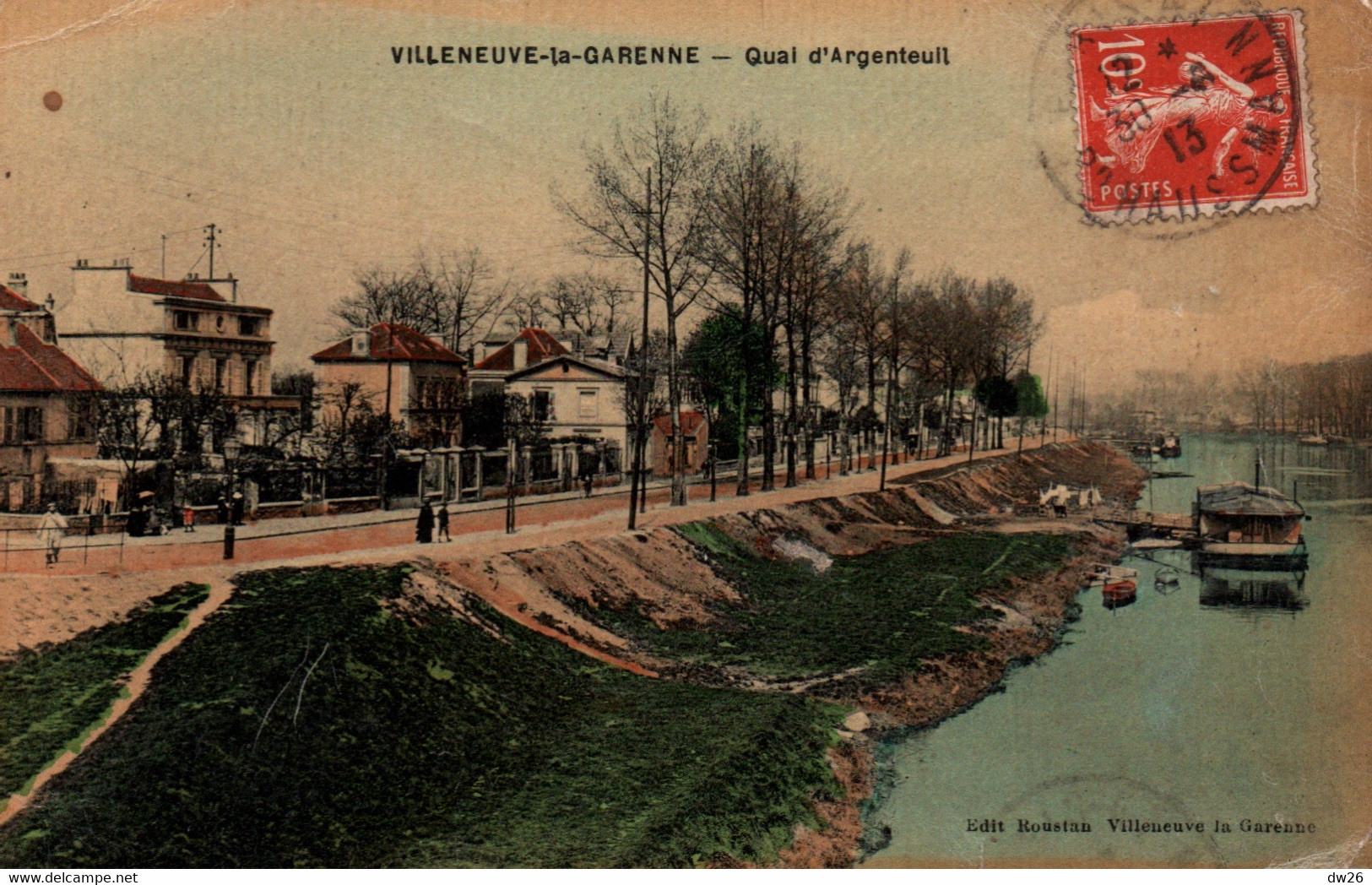 Villeneuve-la-Garenne - Quai D'Argenteuil, Bateau Sur La Seine - Edition Roustan - Carte Colorisée Et Vernie - Villeneuve La Garenne