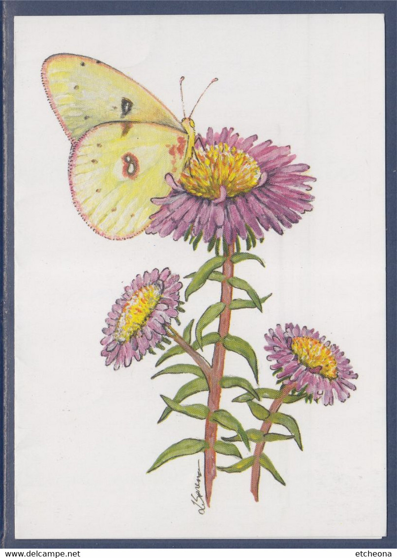 Un Papillon Butine Des Fleurs, Encart Double, 2010, Villages Du Monde Pour Enfants - Papillons